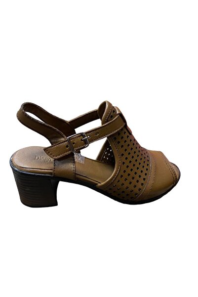 güven kundura Women's Genuine Leather - Short and Thick Heeled Summer Shoes
