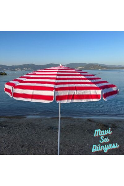 mavi su dünyası Plaj Şemsiyesi (Pamuk Kumaş) Kırmızı Renk Deniz, Balkon, Bahç...