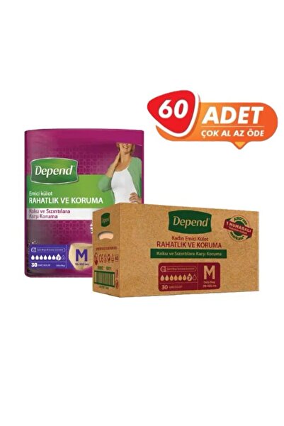 Depend Kadın Emici Külot Orta Boy (M) 30’lu (2 Paket 60 Adet)