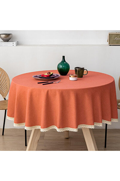 Zeren Home Meral Kurşun Collection Güpür Detaylı Dertsiz Yuvarlak Masa Örtüsü