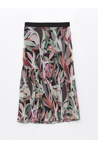 LC Waikiki Floral Chiffon Women's Pleated Skirt with Elastic Waist