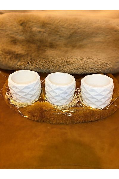 BNGE Ticaret White Succulent Flower Pot Compatible - 3 Pieces Vase Decorative Home Living Room Garden Accessory