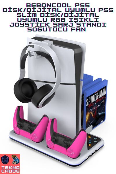 beboncool Tp5-3557 Ps5/Ps5 Slim/Ps5 PRO Rgb Şarj Stand Soğutucu Fan