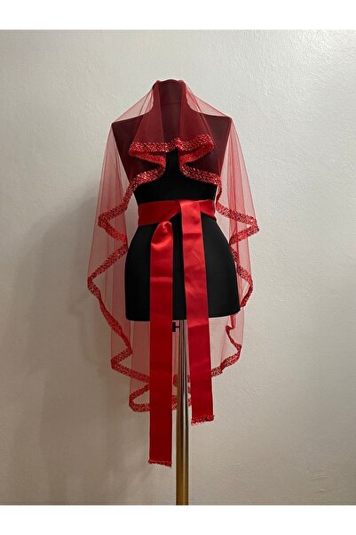 Buse VIP модел с червен кристал сватбена воал - воал с хена