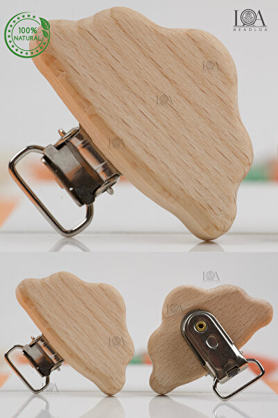 LANDOFACCESSORY 1. Kalite Ahşap Klips Bebek Emzik Zincir Askısı  Doğal Ham Ah...