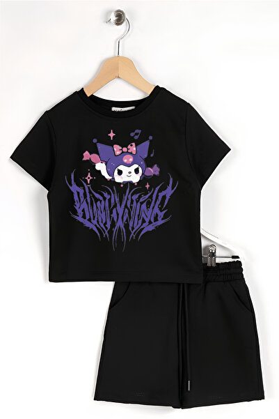 AEMİ Set de tricou și pantaloni scurți pentru copii cu imprimeu Kuromi - 100%...