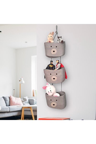 afralya home 3 Lü Çocuk Odası Düzenleyici Askılı Sepet Oyuncak Sepeti