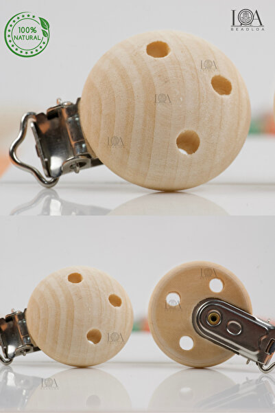 LANDOFACCESSORY Ahşap Klips Bebek Emzik Zincir Askısı  Doğal Ham Ahşap Emzik Tutacağı MANTAR 1 Adet Klips