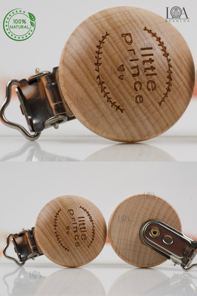 LANDOFACCESSORY 1. Kalite Ahşap Klips Bebek Emzik Zincir Askısı  Doğal Ham Ahşap Emzik Tutacağı PRENS 1 Adet Klips