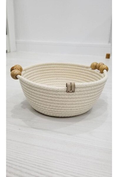 Minimalhomedesign 20cm Κρεμ Χρώμα Ξύλινο Περιμετρικό Ψάθινο Καλάθι - Organizer