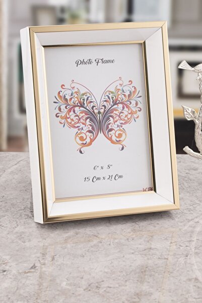 Seniste Milano Glass Decorative Picture Frame White-gold Adjustable Stand-Wall Hangable 15x21 Cm