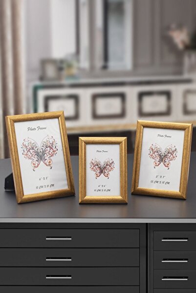 Seniste Parma Glass Decorative Picture Frame Set of 3 Gold with Adjustable Le...