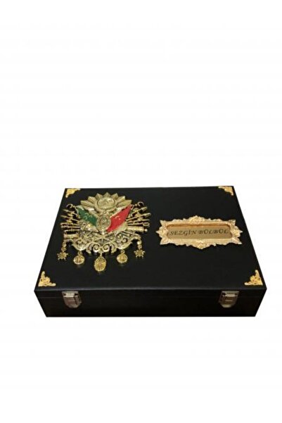 kutuveaksesuar Saat,yüzük,gözlük Karışık Takı Kutusu Osmanlı Devlet Armalı Isme Özel Siyah Içi Beyaz
