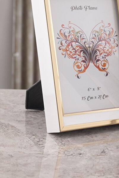Seniste Milano Glass Decorative Picture Frame White-gold Adjustable Stand-Wall Hangable 15x21 Cm