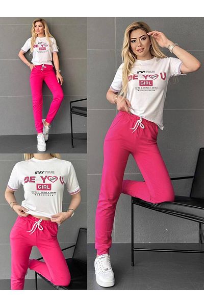 Classy Crew Neck Jogger T-Shirt and Sweatpants Set - Fabric Two Yarn