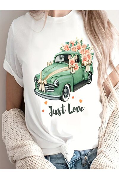 CLASSY.MODA Μπλουζάκι με λευκό εμπριμέ Oversize Ζέρσεϊ - Crew Neck, κοντό μανίκι