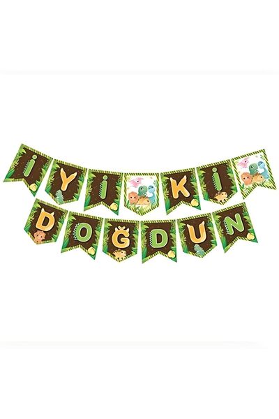 DÜVENCİ TİCARET Banner decorativ cu mesajul „La mulți ani” cu dinozauri - Ban...