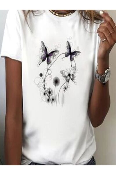 classy moda Tricou oversize cu imprimeu alb - decolteu, mânecă scurtă