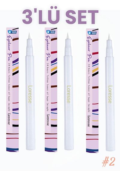 Loresse Advantageous Set of 3 - White, Liquid Pencil Eyeliner, Waterproof and Intense Pigmented