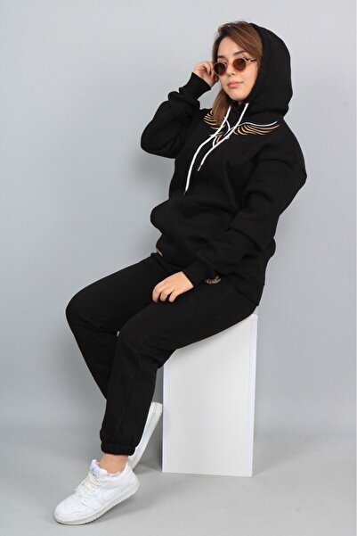 CLASSY.MODA Σετ αθλητικής φόρμας -2 τεμάχια (πάτος-πάνω μέρος) - Με στάμπα - Με κουκούλα - ύφασμα 3 κλωστών με ριγέ - Μονόχρωμο