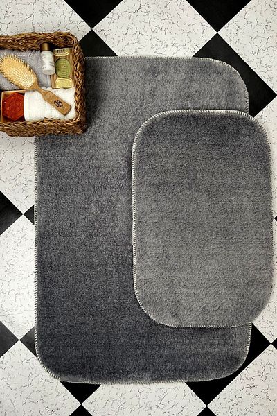 Sarar Dark Gray Bath Mat Set of 2 Soft Plush Furry Non-Slip Base ( 60x100 / 40x60 )