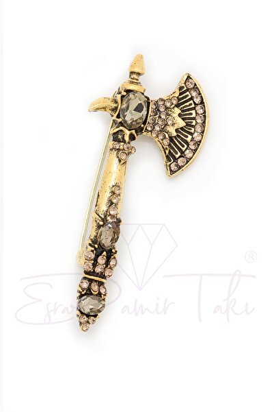 Esra Pamir Taşlı Bronz Renk Balta Broş