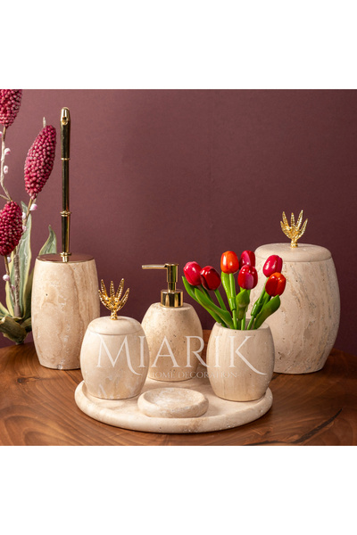 MIARIK DESIGN & DEKORASYON Dekoratif Traverten Mermer Oval Banyo Seti Takımı ...