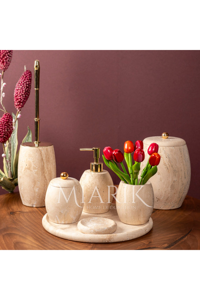 MIARIK DESIGN & DEKORASYON Dekoratif Traverten Mermer Oval Banyo Seti Takımı ...