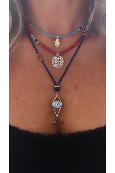 splashtakı 925 Ayar Gümüş Balık Kolye Yaşam Çiçeği Fatma Ana Kombin Takı