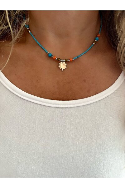 splashtakı 925 Ayar Gümüş Yonca Kolye Ucu Doğaltaş Takı