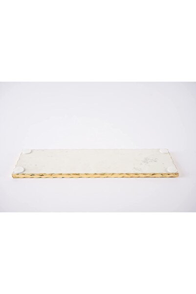 Sümeyra Marble Art Antique - White Marble Presentation Tray | 15x35cm | Gold |
