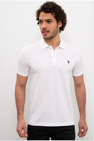 U.S. Polo Assn. Η.Π.Α. Polo Assn. - Ανδρικό λευκό μπλουζάκι πόλο με λαιμόκοψη