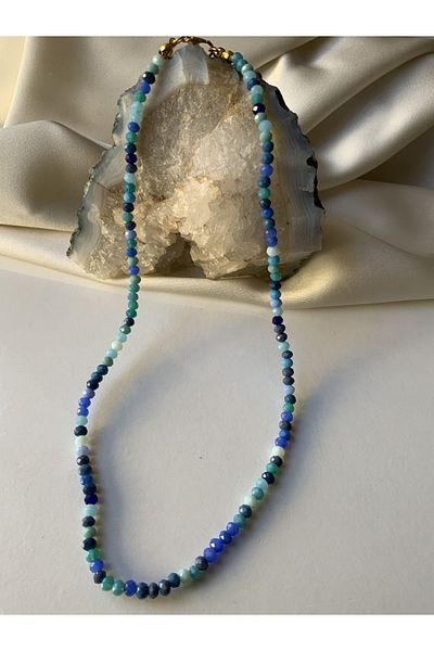 azra takı tasarım Handmade Crystal Blue Short Women's Necklace