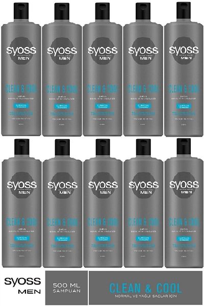 Syoss Shampoo for Men Clean Cool Normal and Oily Hair 500 Ml x 10 Pieces (Package)