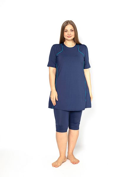 SEBOTEKS Short Sleeve Ribbed Plus Size Semi Covered Swimsuit 4302