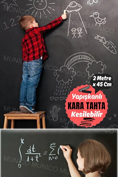 Munico Esnek Kara Tahta Etiket Tebeşir Yazılabilir 200x45 Cm Kara Tahta Kendi...