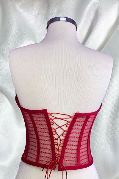 FİYPER Transparent Red Polka Dot Corset Bustier - Laced