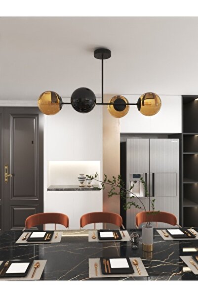 avizade Milora 4'lü Glop Bal Rengi Cam Detaylı Modern Lüks Avize