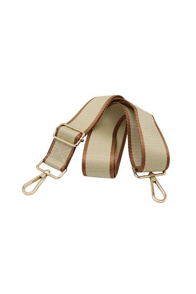 Anatolia Cream-Brown Striped Bag Strap with Gold Buckle
