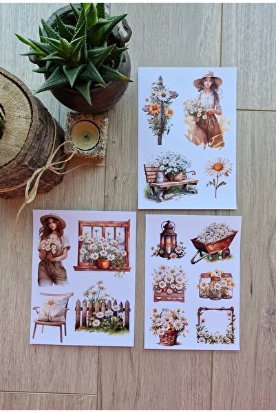 Mona Craftist 14 Adet Papatya Sticker Seti Bullet Journal Laptop Termos Scrap...