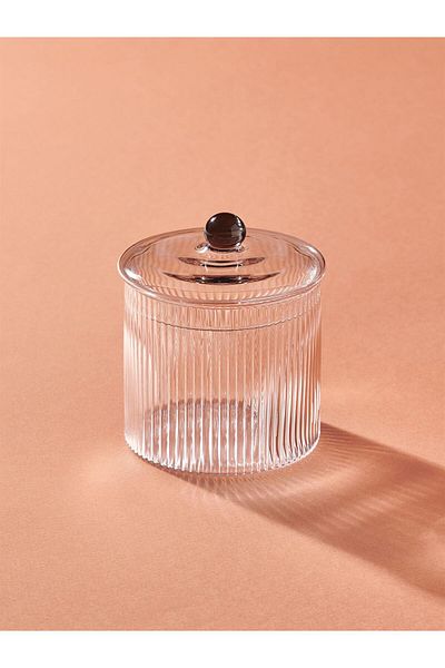 The Mia 9x9x11 cm Striped Borosilicate Glass Sugar Bowl - CAM0435
