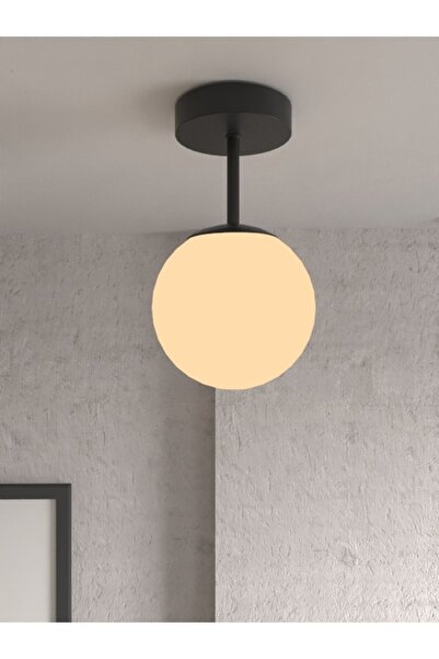 avizade LİRİA Tekli Modern Tasarım Camlı Avize- Siyah Kasa Beyaz Cam