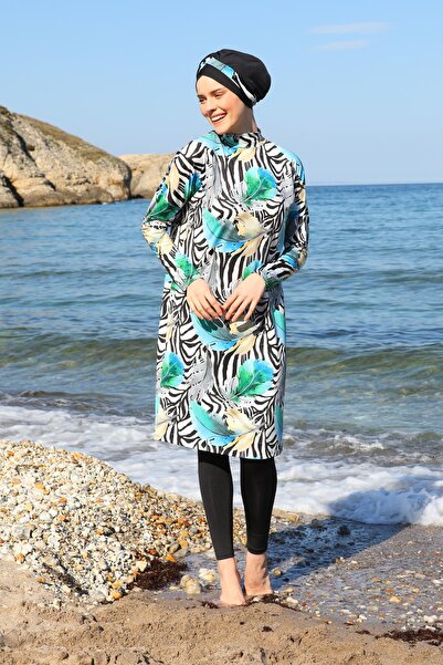 SEBOTEKS Digital Printed Oversize Design Closed Hijab Swimsuit with Tights 3381