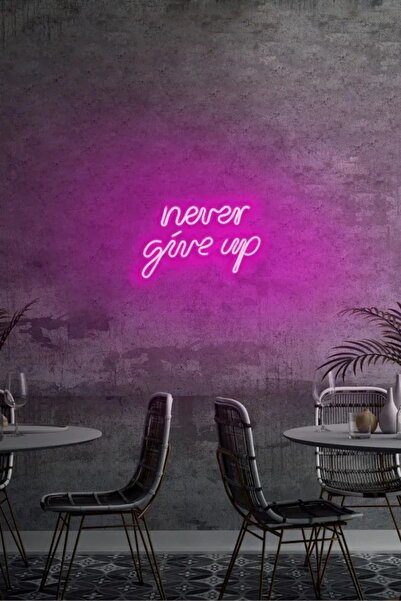 Extremmotif Never Give Up Neon Led Duvar Yazısı Dekoratif Işıklı Gece Lambası...