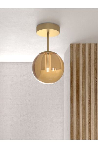 avizade LİRİA Tekli Modern Tasarım Camlı Avize- Eskitme Kasa Bal Rengi Cam