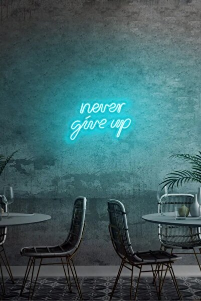 Extremmotif Never Give Up Neon Led Duvar Yazısı Dekoratif Işıklı Gece Lambası...