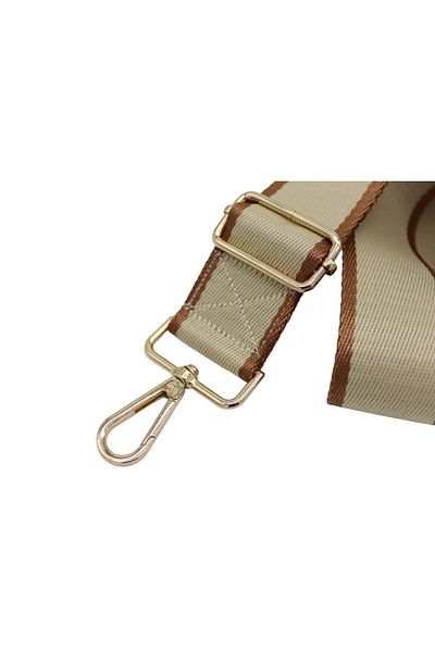 Anatolia Cream-Brown Striped Bag Strap with Gold Buckle