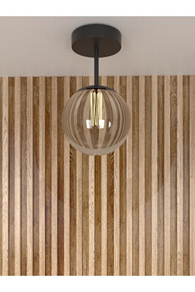 avizade LİRİA Tekli Modern Tasarım Camlı Avize- Siyah Kasa Füme Cam