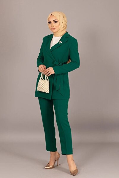 Dila JACKET WITH SIDE TIE CREPE FABRIC PANT DOUBLE SET