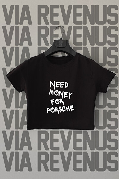 Vordevia Черен къс щампован Porsche - Slim Fit, кръгло деколте, ликра